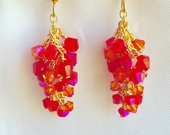 Pink, orange and red Swarovski crystal earrings