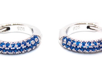Sterling Silver Blue Sapphire Huggie Earring (925)