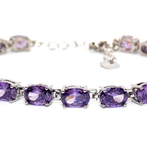 Silver Amethyst Oval Cut 24.02ct Tennis Bracelet (925)