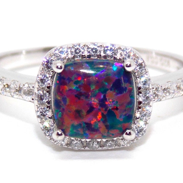 Sterling Silver Black Fire Opal And Diamond 2.65ct Ring (925) Size (US) 5,6,7,8,9 (UK) J,L,N,P,R Free Gift Box