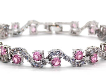 Silver Pink Sapphire & White Topaz 14.01ct Adjustable Bracelet