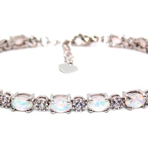 Silver Fire Opal And Diamond 7.86ct Tennis Bracelet Adjustable