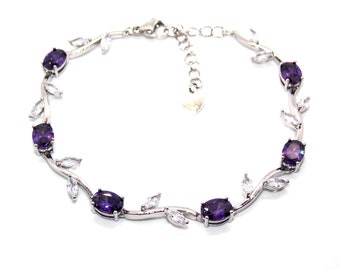 Silver Amethyst And White Topaz 7.74ct Bracelet