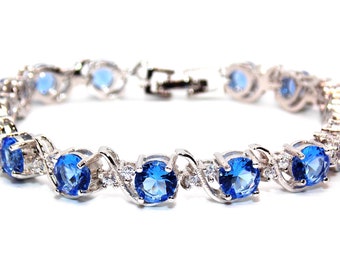 Silver Tanzanite & White Topaz 16ct Bracelet (925)