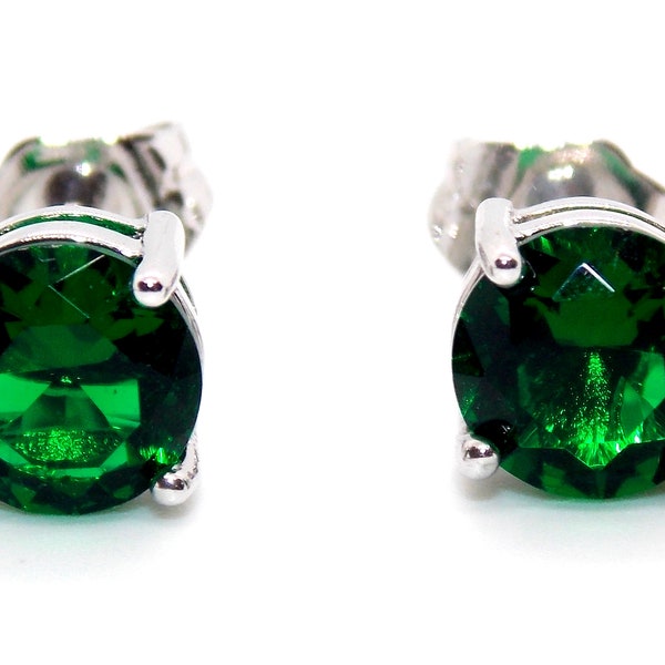 Sterling Silver Emerald 2.28ct Stud Earrings Free Gift Box