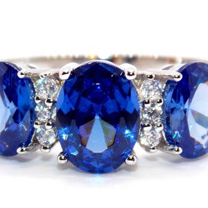 Sterling Silver Tanzanite And Diamond 2.45ct Trilogy Ring (925) Size 7 (N)