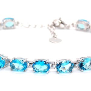 Silver Aquamarine Oval Cut 24.02ct Tennis Bracelet (925)