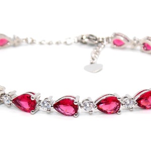 Silver Ruby And Diamond 12.48ct Tennis Bracelet Adjustable