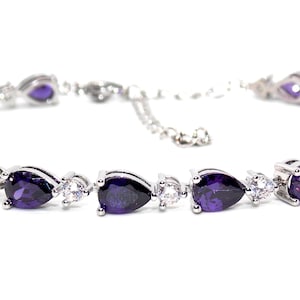 Silver Amethyst And Diamond 12.48ct Tennis Bracelet Adjustable