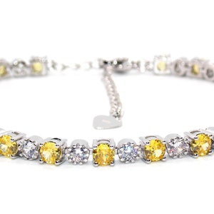 Silver Citrine & Diamond 8.14ct Round Cut Tennis Bracelet (925)