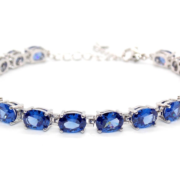 Silver Tanzanite Oval Cut 24.02ct Tennis Bracelet (925)