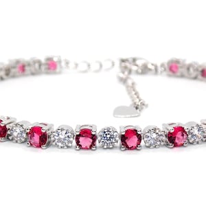 Silver Ruby & Diamond 8.14ct Round Cut Tennis Bracelet (925)