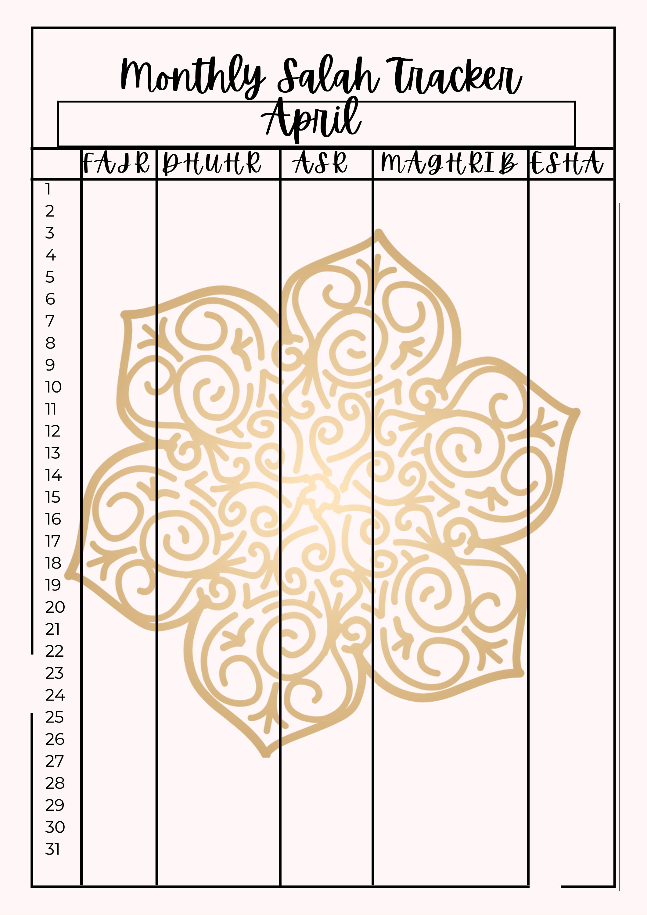 Printable Yearly Salah Tracker, Daily Salah Log, Monthly Salah Log ...