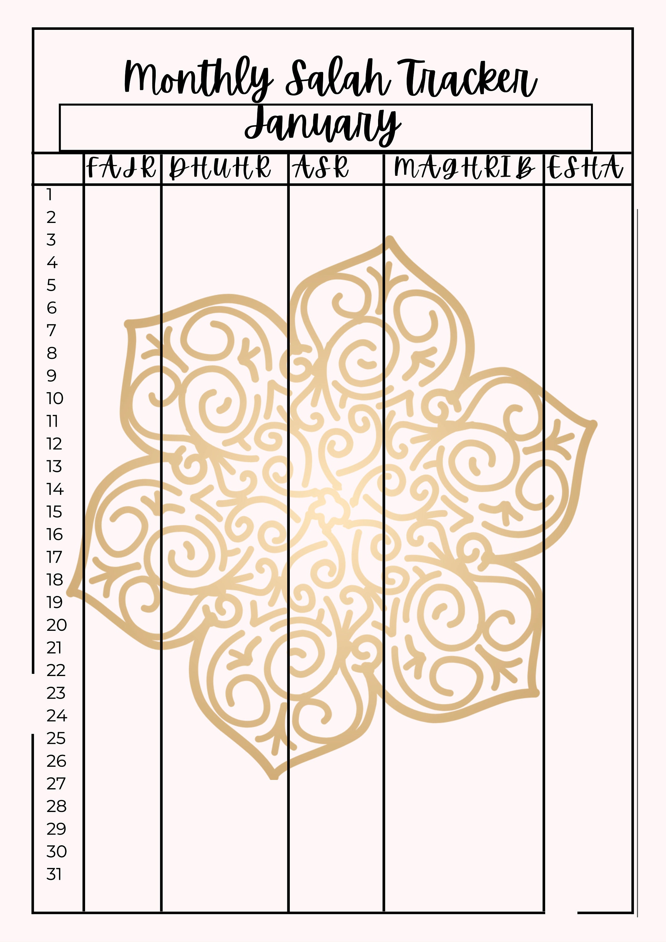 Printable Yearly Salah Tracker, Daily Salah Log, Monthly Salah Log ...