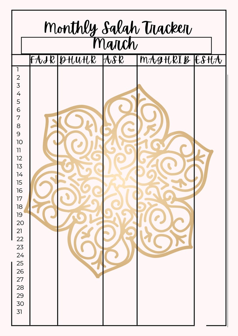 Printable Yearly Salah Tracker, Daily Salah Log, Monthly Salah Log ...