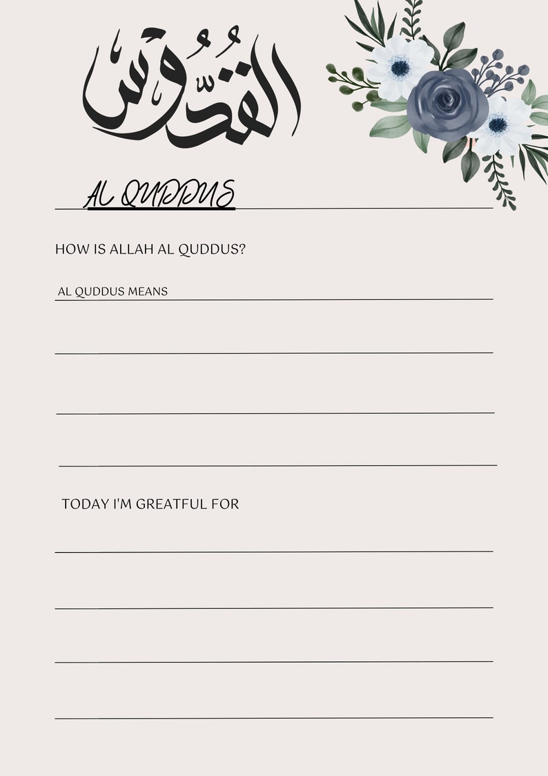 99 Names of Allah and a Gratitude Journal Template, Printable Journal ...