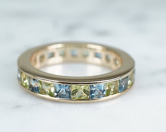 Peridot Aquamarine Princess Cut Ring/ Channel set/ Stacking Ring/ Wedding Band/ Half Eternity/ Square Stone band/ Gemstone Stacking band