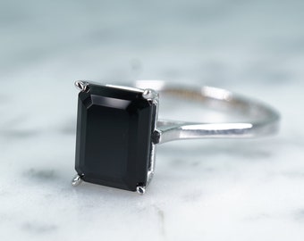 Black Onyx Ring Women,Emerald Cut Black Onyx Engagement Ring,14K Gold Ring Solitaire,Rectangle Stone, Alternate engagement ring