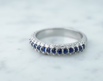 Blue Sapphire Diamond Ring in 14K Gold, Round Natural Gemstone, Earth Mined Conflict free Stones, Unique Design, Wedding Band