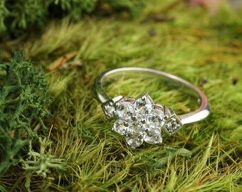 Diamond Cluster Floral Pave Ring/ Simple Ring/ Delicate Ring/Cheap Diamond Ring/ Dainty/Pretty/Flower/Natural/14k Gold/Cluster Setting