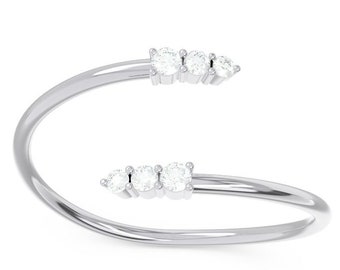 Diamond Simple Ring, Wrap around 14k White Gold Ring, Petite Delicate, Natural Diamonds 6 Round Diamonds, Minimalist Modern