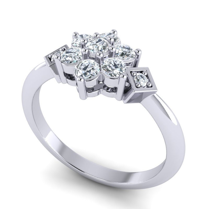 Diamond Cluster Floral Pave Ring/ Simple Ring/ Delicate - Etsy