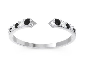 Diamond Black Onyx Open Claw Ring, Gemstone Band, Stacking Ring, Trendy Ring, Natural gemstones