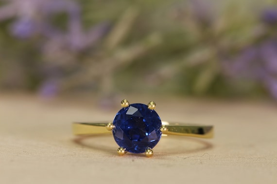 AFFY Simulated Blue Sapphire Solitaire Ring – 1 Ct Round Cut In 14k Gold Over Sterling Silver - View #11