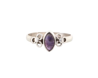 Silver Ring/ Marquise Gemstone/ Amethyst/ Black Onyx/ Garnet/ Natural Gemstone Rings/ Carved Ring