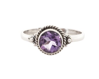 Natural Gemstone Ring/ Silver Ring/ Big Stone Ring/ 7mm Round Faceted Stone/ Amethyst/ Citrine/ Garnet/ Peridot