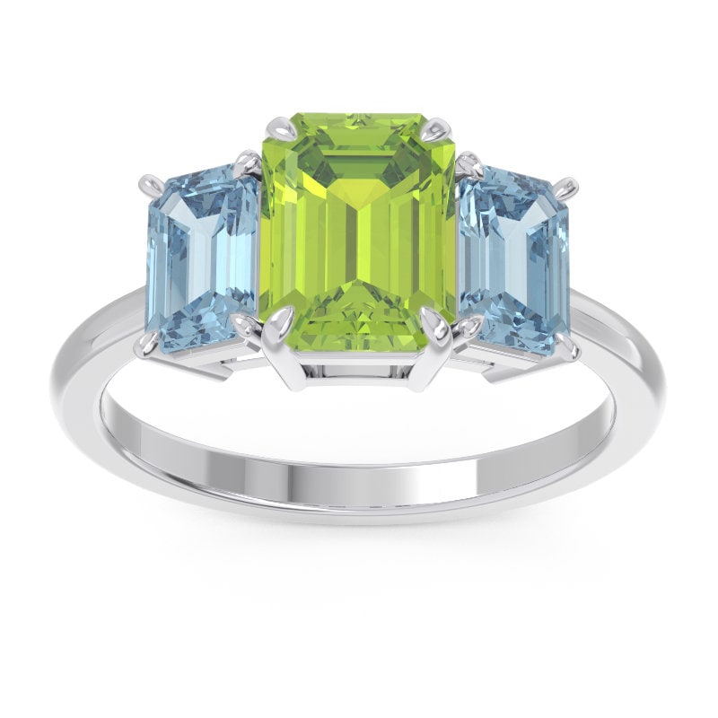 Peridot Aquamarine Emerald Cut Ring in 14k Gold/ Big Natural Etsy UK