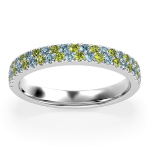 Aquamarine Peridot Band, Half Eternity, Natural Gemstones, Custom Made in 14K Gold, Also in 18k , Birthstone Ring, March August Birthdays
