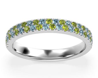Aquamarine Peridot 14K Gold Half Eternity Band, Birthstone Ring