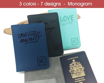 Passport cover personalized in a gift box. Passport holder as a Christmas travel gift for him and for her.