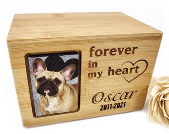 Custom Pet Urn For Dogs and Cats. Ashes Urn Engraved, up to 65 lbs, Personalized Cremation Wood Box Memorial,  for Pet Loss Gift.