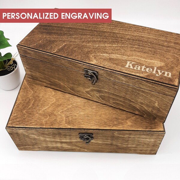 Wooden box Personalized gift, Name engraving included.  Wooden Keepsake box, Birthday or Christmas gift box and Memory box.