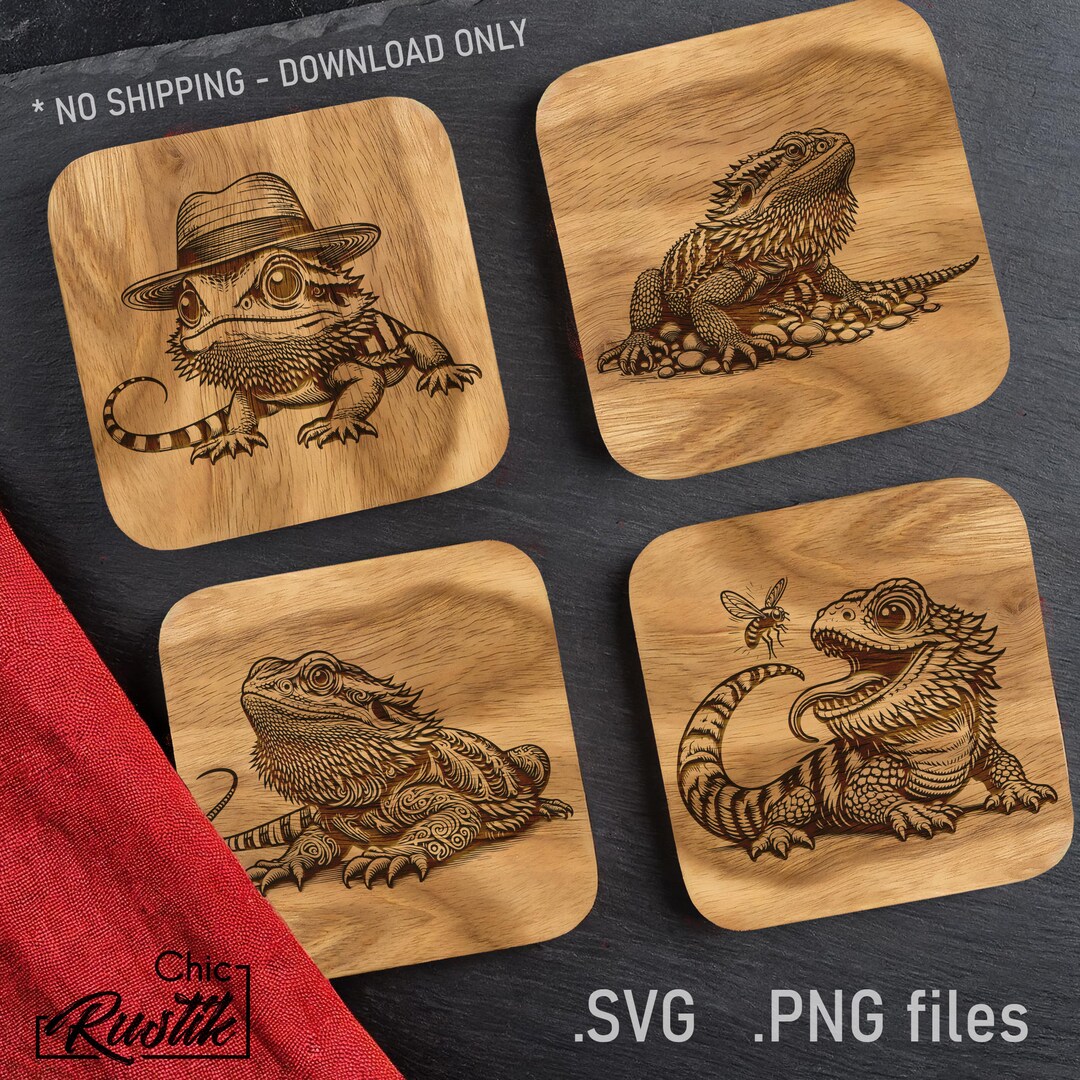 Bearded Dragon SVG PDF and PNG, 4 Beardies Vector Design for Laser ...