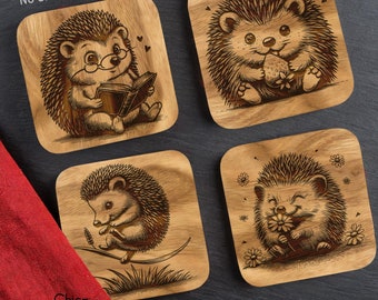 Hedgehog SVG PDF and PNG, 4 Hedgehog Vector Design for Laser engraving Machines,  Cute Animal Engraving and Printing Files, Glowforge