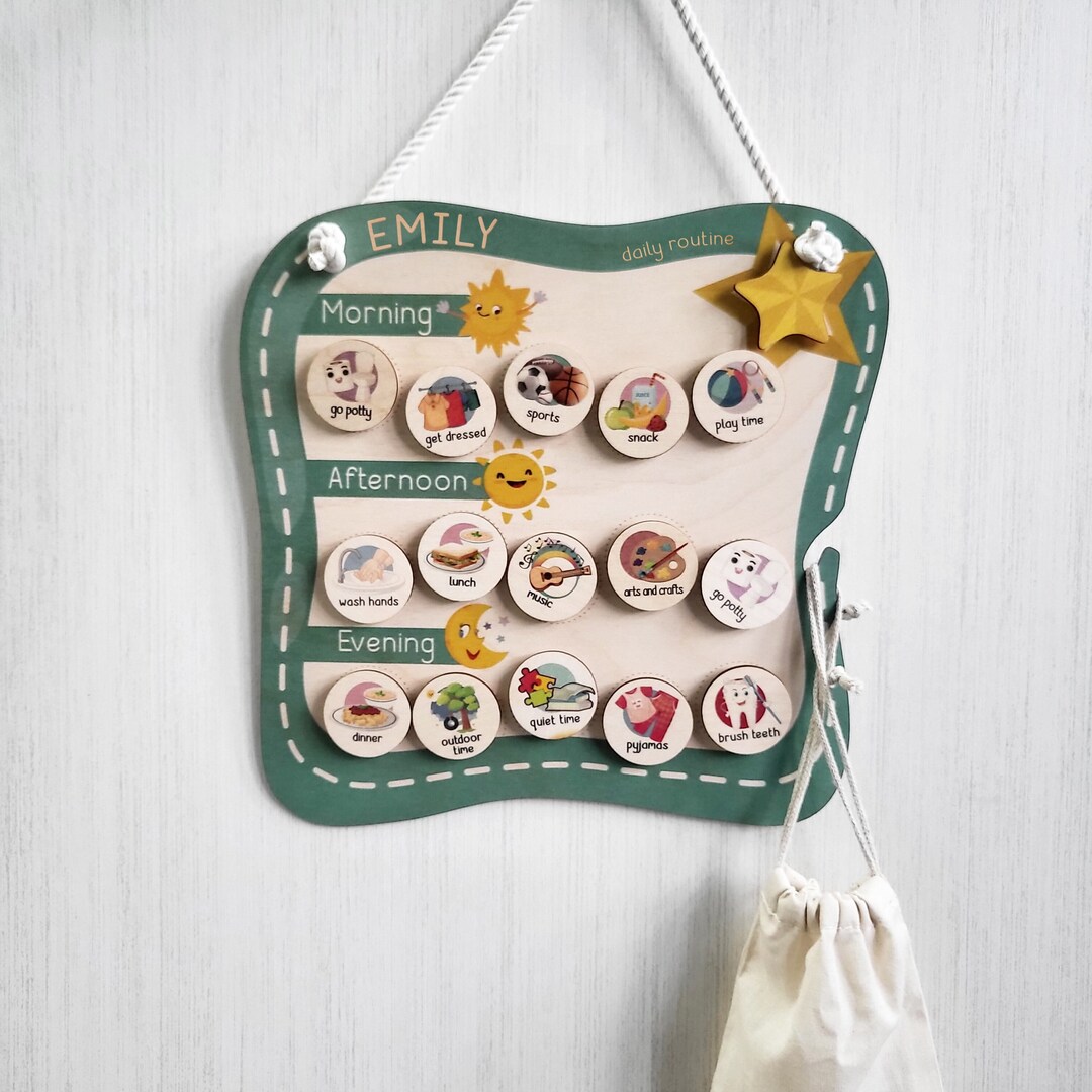 Personalized Wooden Daily Routine Chart for Toddler, Visual Schedule ...