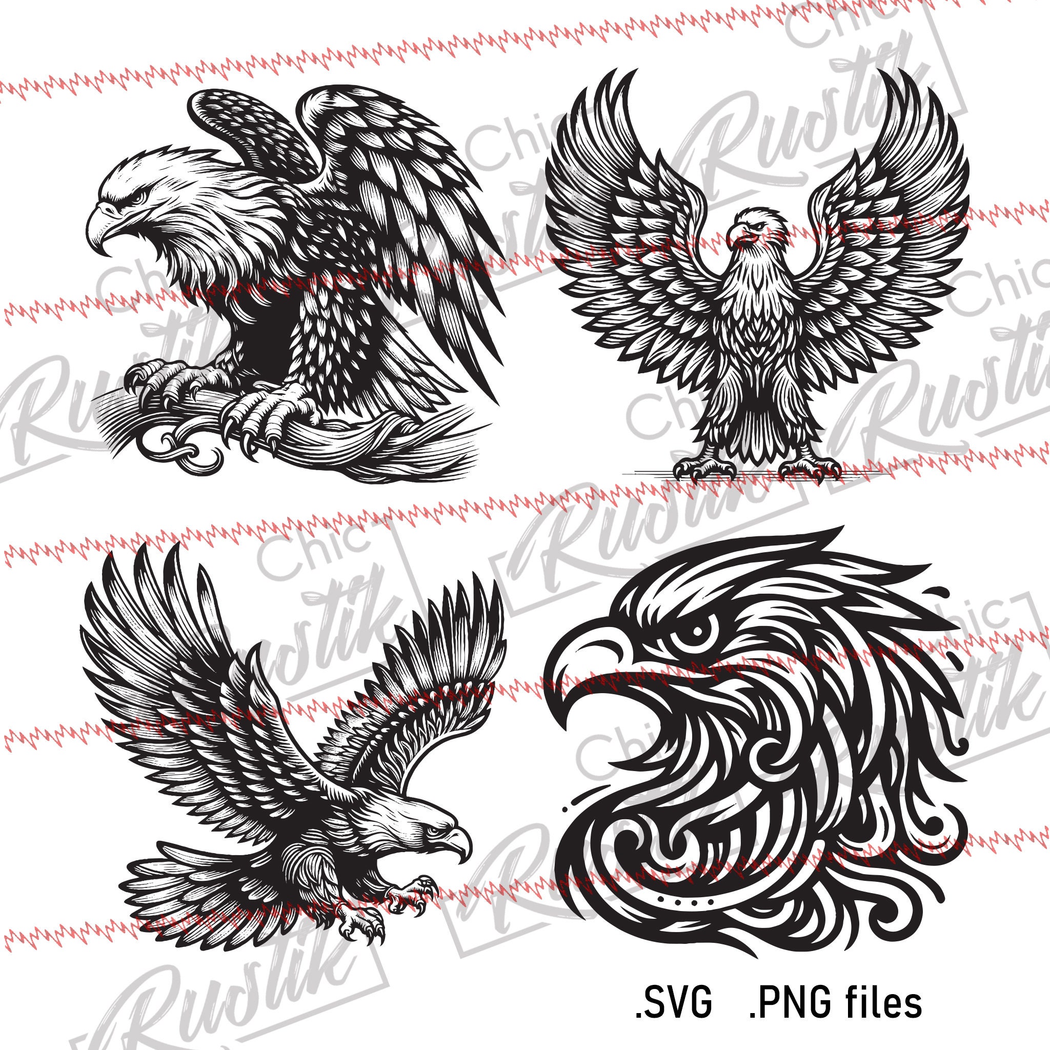 Eagle Inlay Vector Eagle SVG PDF PNG, 4 Eagle Vector Design for Laser Engraving Machines ...