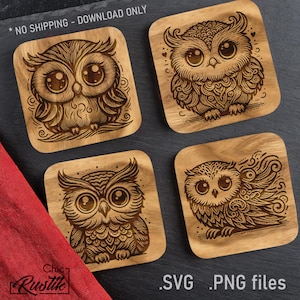 Archivos de grabado láser Cute Owl SVG PDF PNG, dibujo vectorial Cute Owl para máquinas de grabado láser