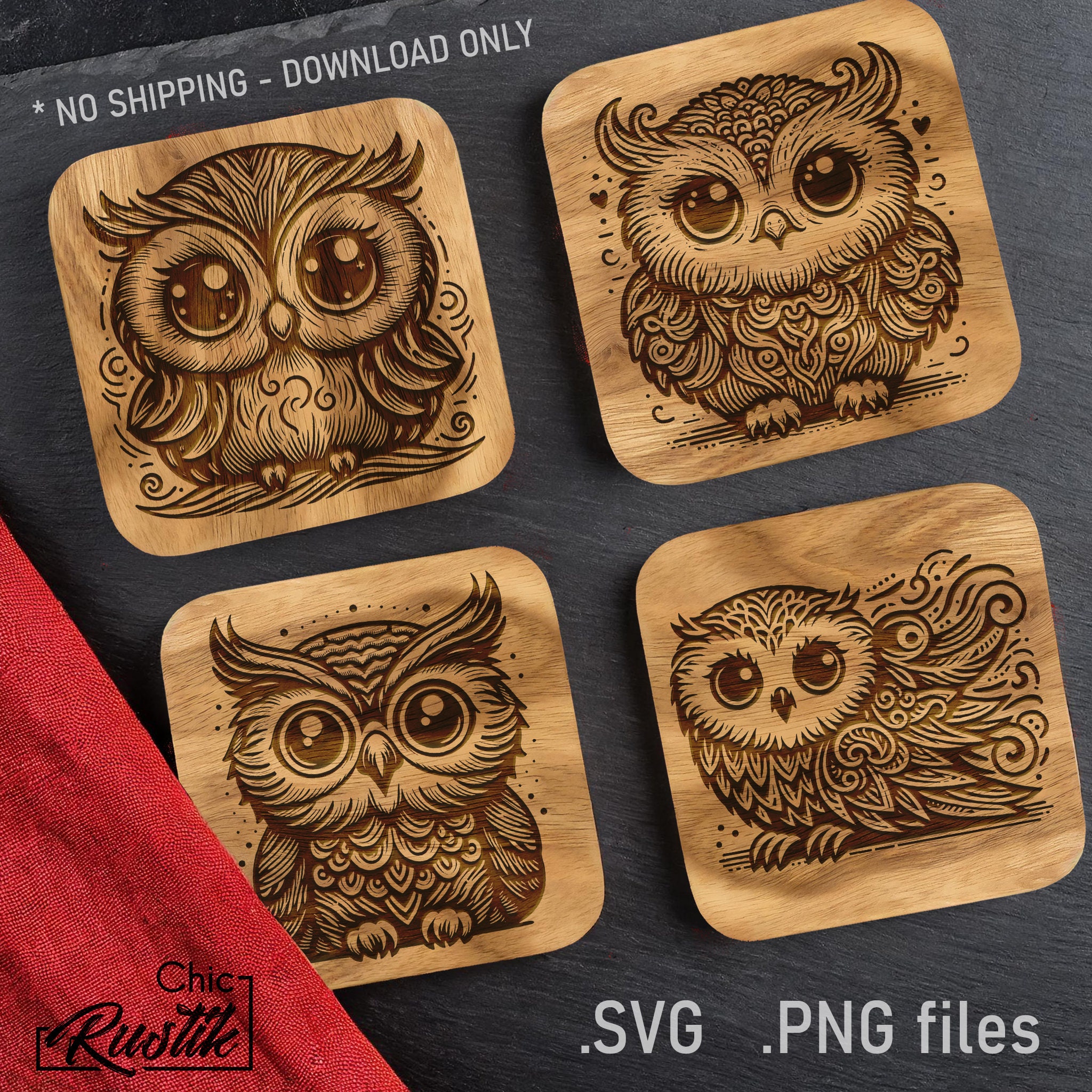 Fichiers gravure laser Hibou mignon SVG PDF PNG, Dessin vectoriel Hibou mignon pour machines à