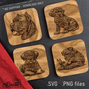 Fichiers gravure laser de Cane Corso mignon SVG PDF PNG, Dessin vectoriel de Mastiff italien pour machines à gravure laser