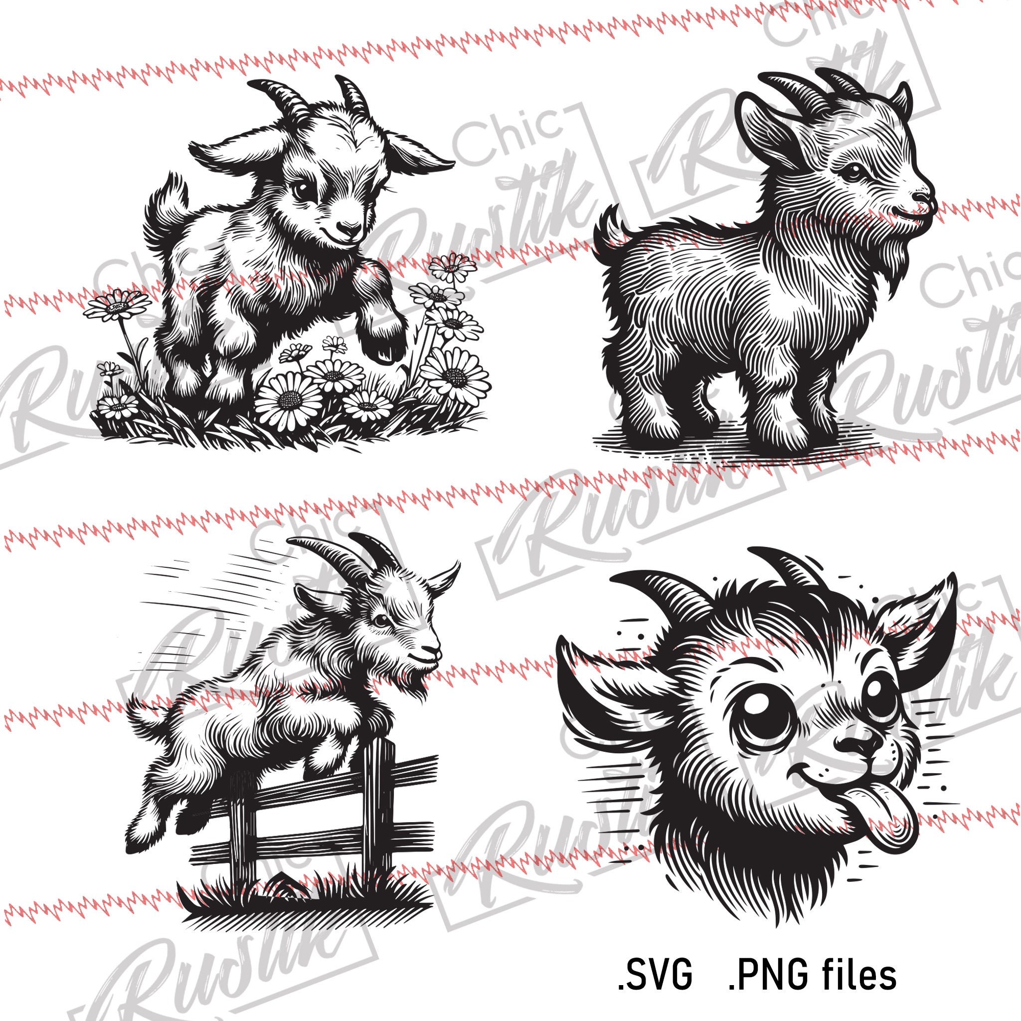 Goat SVG PDF and PNG, 4 Goat Vector Design for Laser Engraving Machines ...