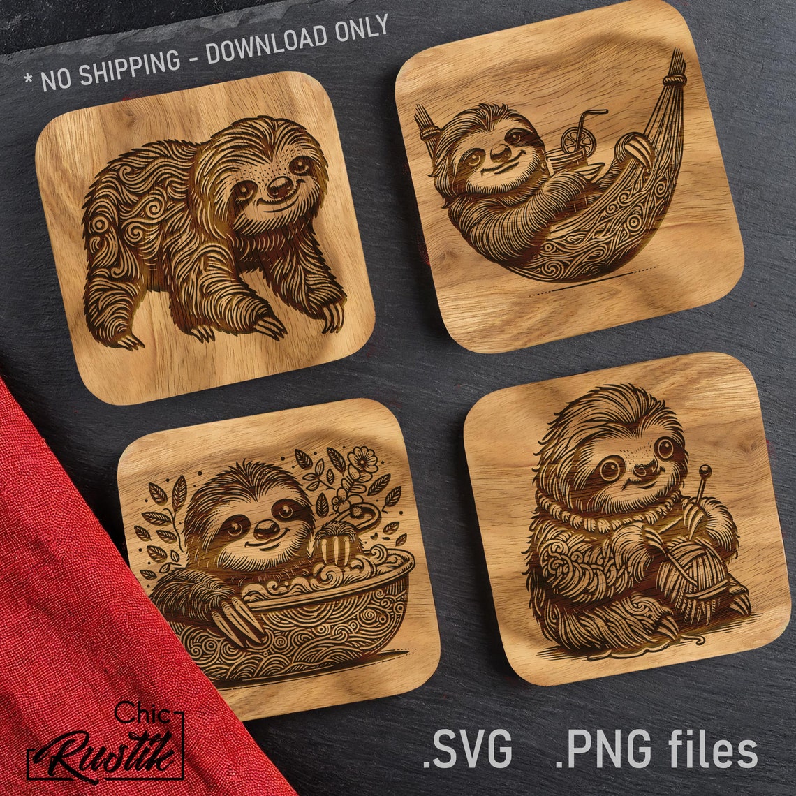 Sloth SVG PDF and PNG, 4 Sloth Vector Design for Laser Engraving ...