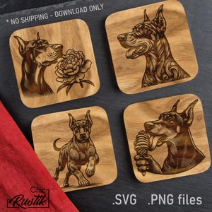 Fichiers gravure laser Doberman mignon SVG PDF PNG, Dessin vectoriel Doberman Pinscher mignon pour machines à gravure laser