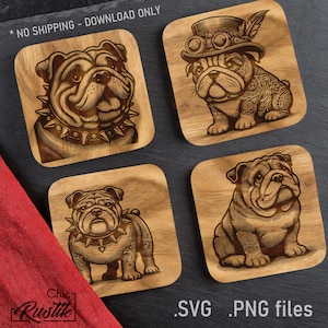 Lasergravurdateien Süße englische Bulldogge SVG PDF PNG, Englische Bulldogge und Bully-Vektorzeichnung für Lasergravurmaschinen