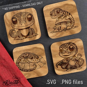 Fichiers gravure laser Gecko mignon SVG PDF PNG, Dessin vectoriel reptile, lézard mignon pour machines à gravure laser