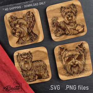 Fichiers gravure laser Yorkshire Terrier mignon SVG PDF PNG, Dessin vectoriel chien Yorkie mignon pour machines à gravure laser