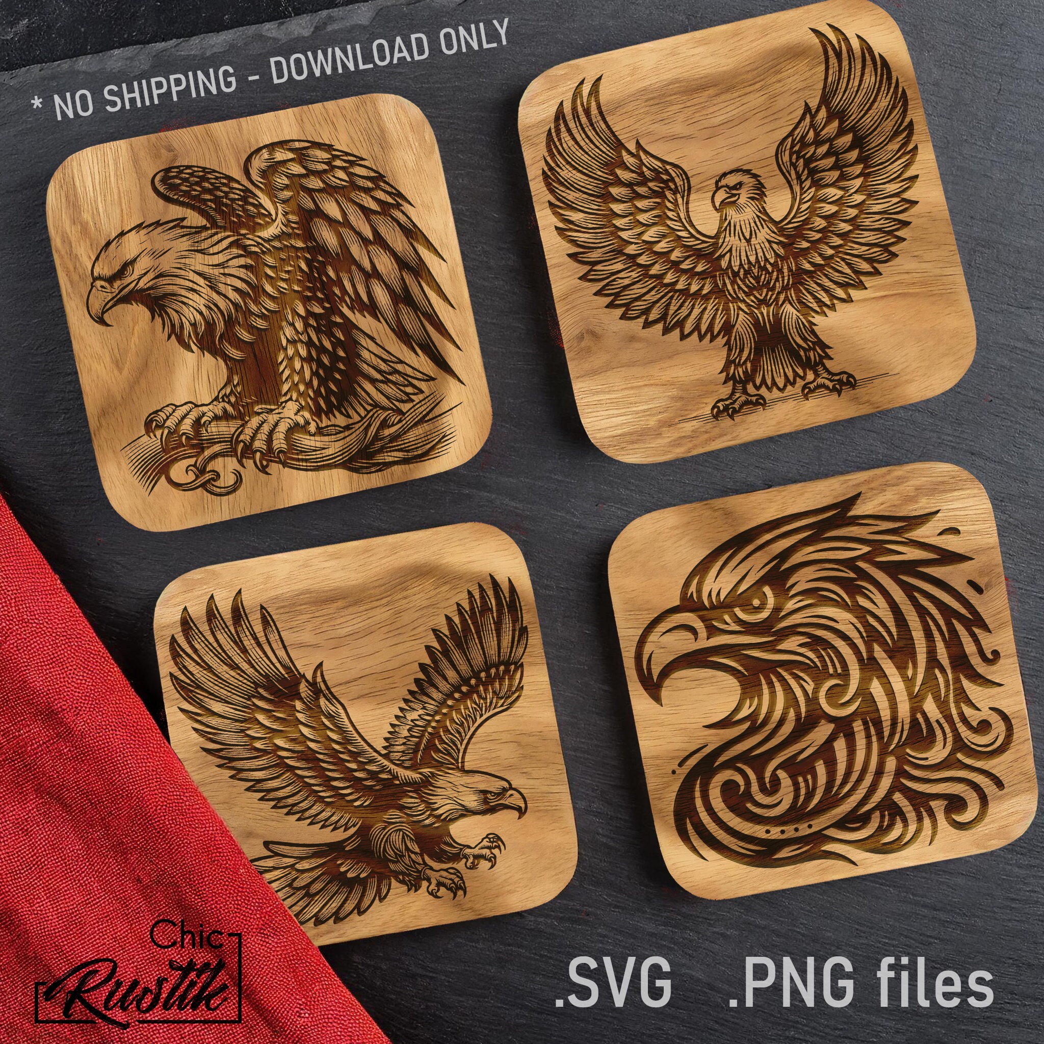 Eagle Inlay Vector Eagle SVG PDF PNG, 4 Eagle Vector Design for Laser Engraving Machines ...